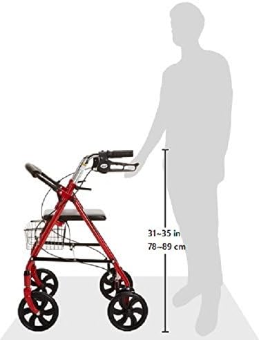 Red Height-Adjustable Folding Rollator Walker with Seat, Durable Steel Frame and 7.5-Inch Wheels for Senior Mobility Support