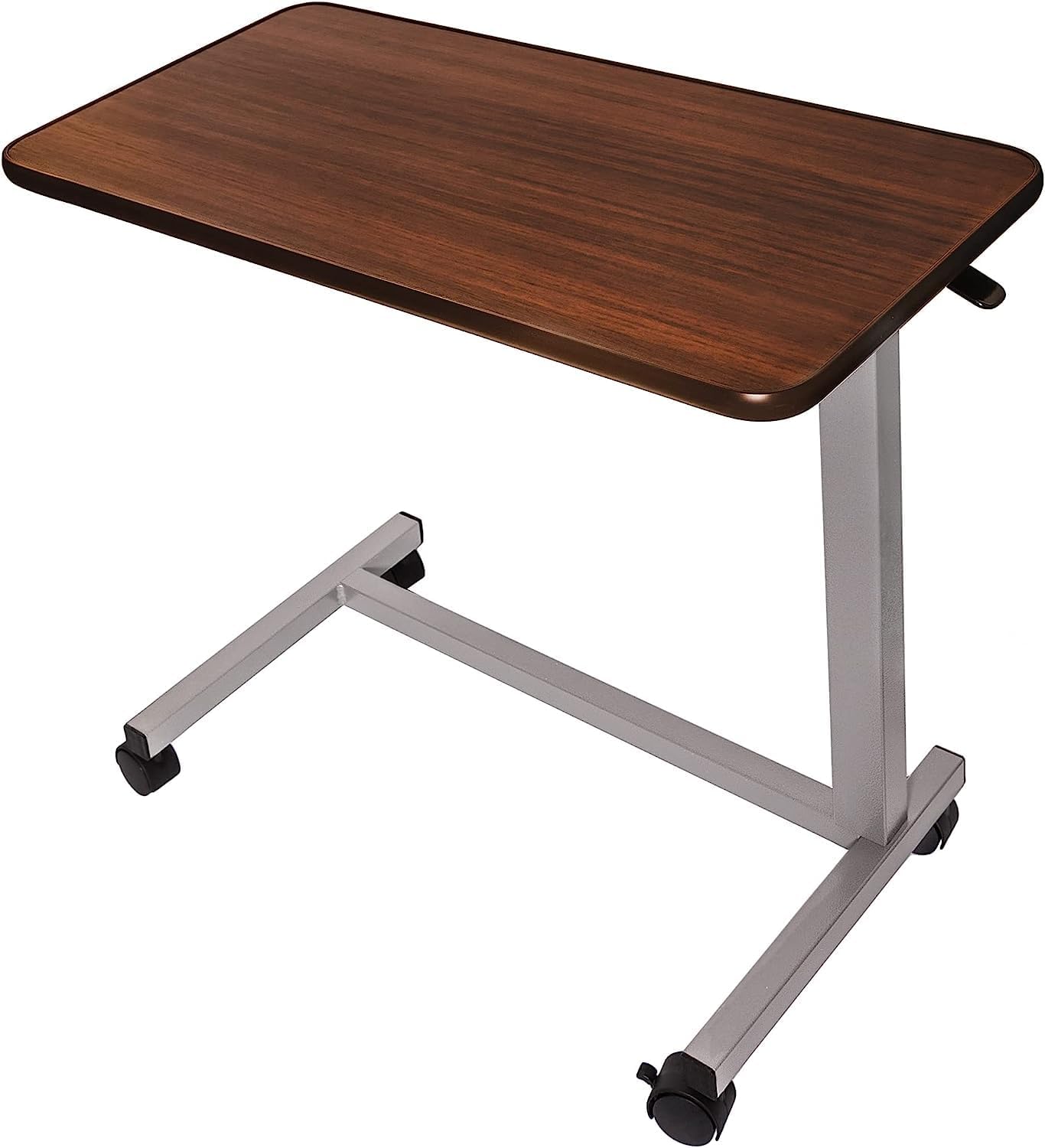 Height-Adjustable Rolling Overbed Table with Wheels, Portable Bedside Laptop Desk for Bed, Couch and Hospital Use