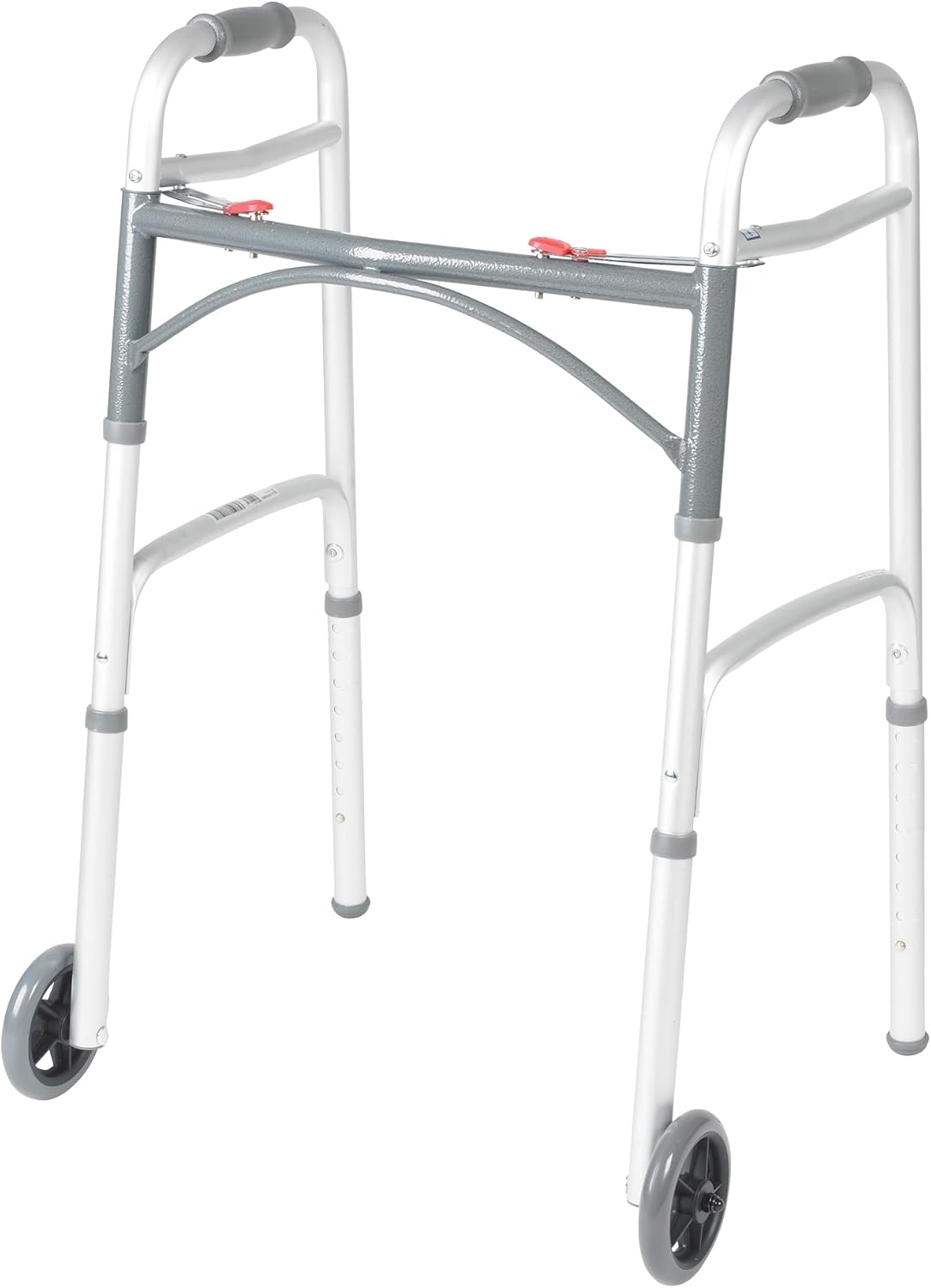 Height-Adjustable Folding Walker with Wheels, Lightweight Aluminum Rolling Walker with Dual Push-Button Release