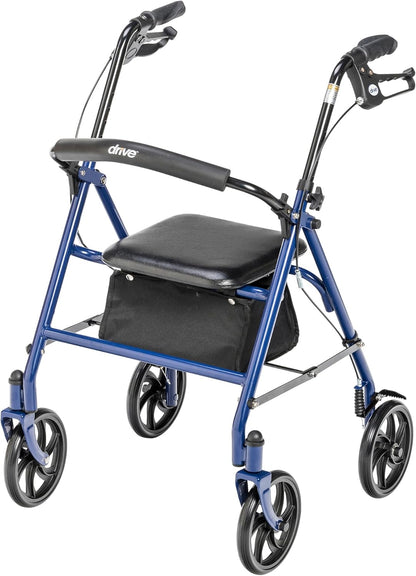 Red Height-Adjustable Folding Rollator Walker with Seat, Durable Steel Frame and 7.5-Inch Wheels for Senior Mobility Support