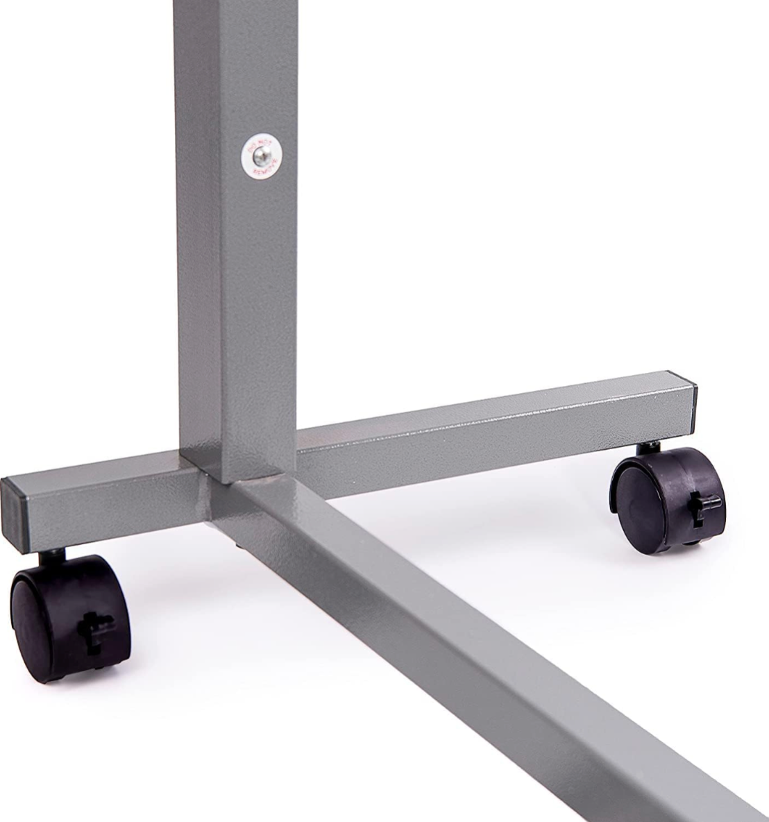 Metal stand with wheels on a white background